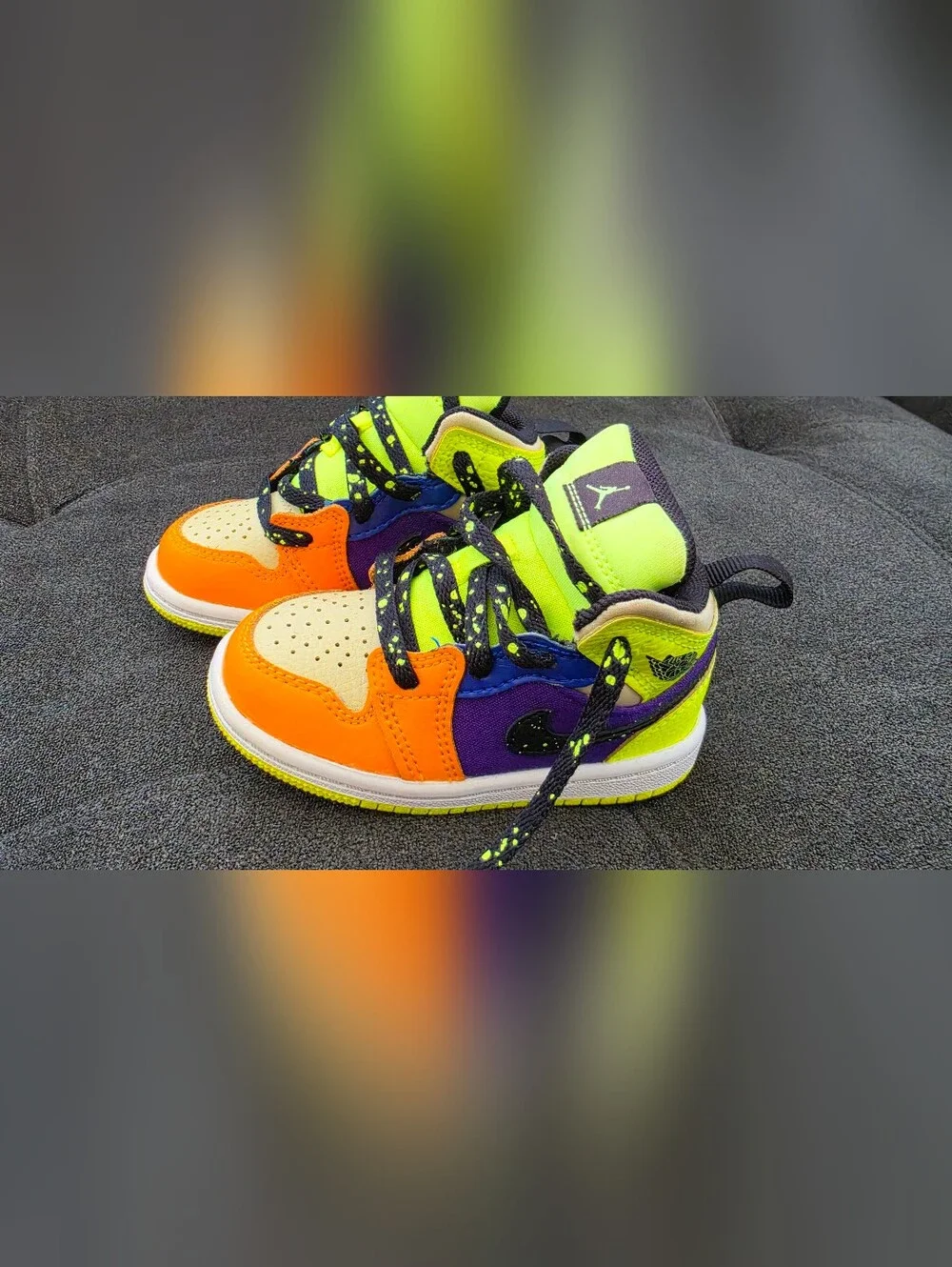 Nike Toddler High-Top Sneakers in Neon Yellow, Orange & Purple